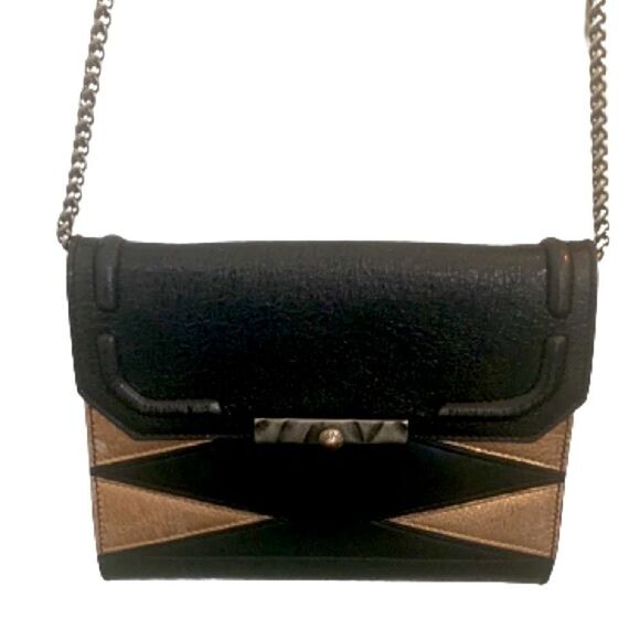 Coveted Dannijo Beckett Black Leather Clutch - 2014 Metallic Geometric Crossbody - Picture 1 of 12